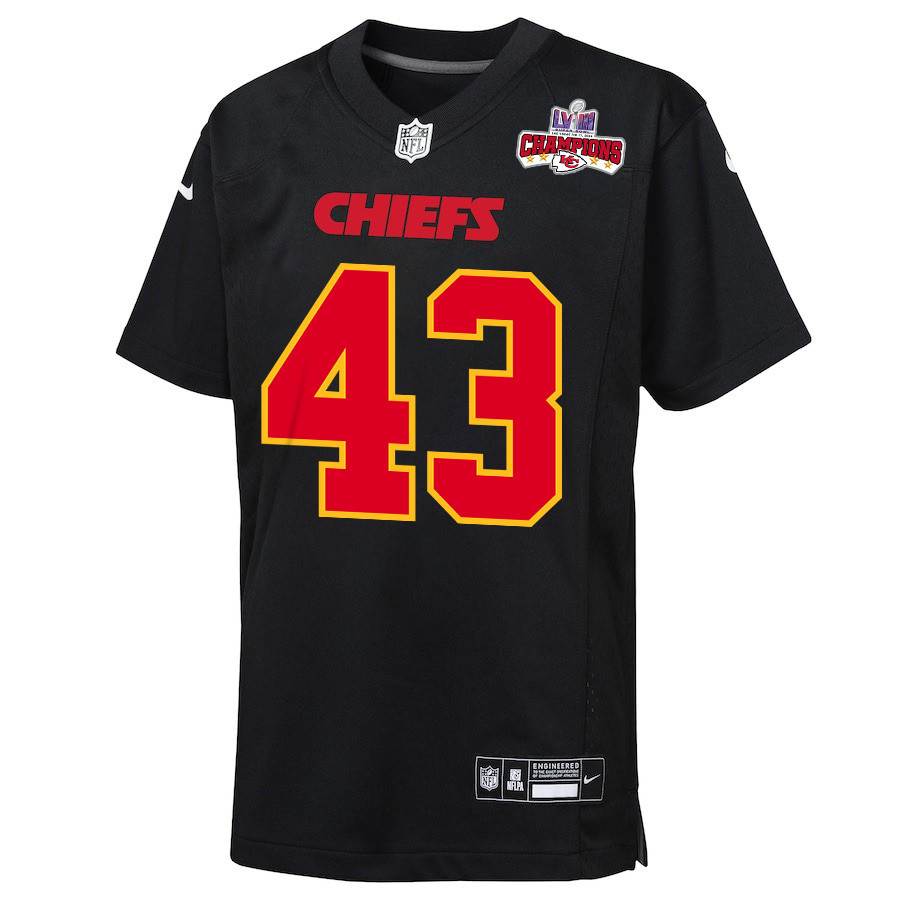 Jack Cochrane 43 Kansas City Chiefs Super Bowl LVIII Champions 4 Stars Patch Fashion Game YOUTH Jersey - Carbon Black JS5202 nicesnker - Image 2