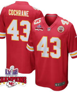Jack Cochrane 43 Kansas City Chiefs Super Bowl LVIII Champions 4 Stars Patch Game Men Jersey - Red JS6226 nicesnker