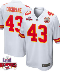 Jack Cochrane 43 Kansas City Chiefs Super Bowl LVIII Champions 4 Stars Patch Game Men Jersey - White JS2592 nicesnker