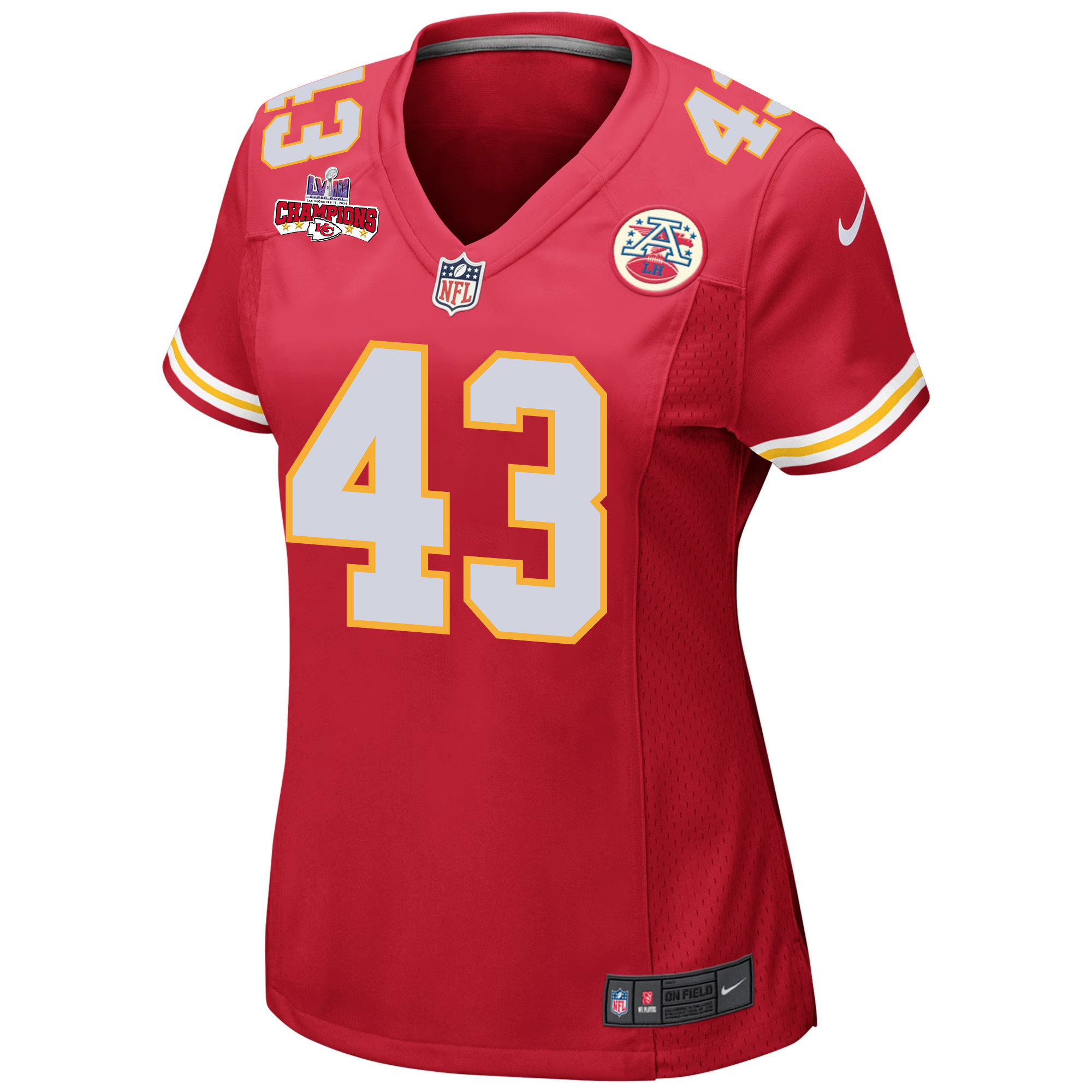 Jack Cochrane 43 Kansas City Chiefs Super Bowl LVIII Champions 4 Stars Patch Game Women Jersey - Red JS9460 nicesnker - Image 2