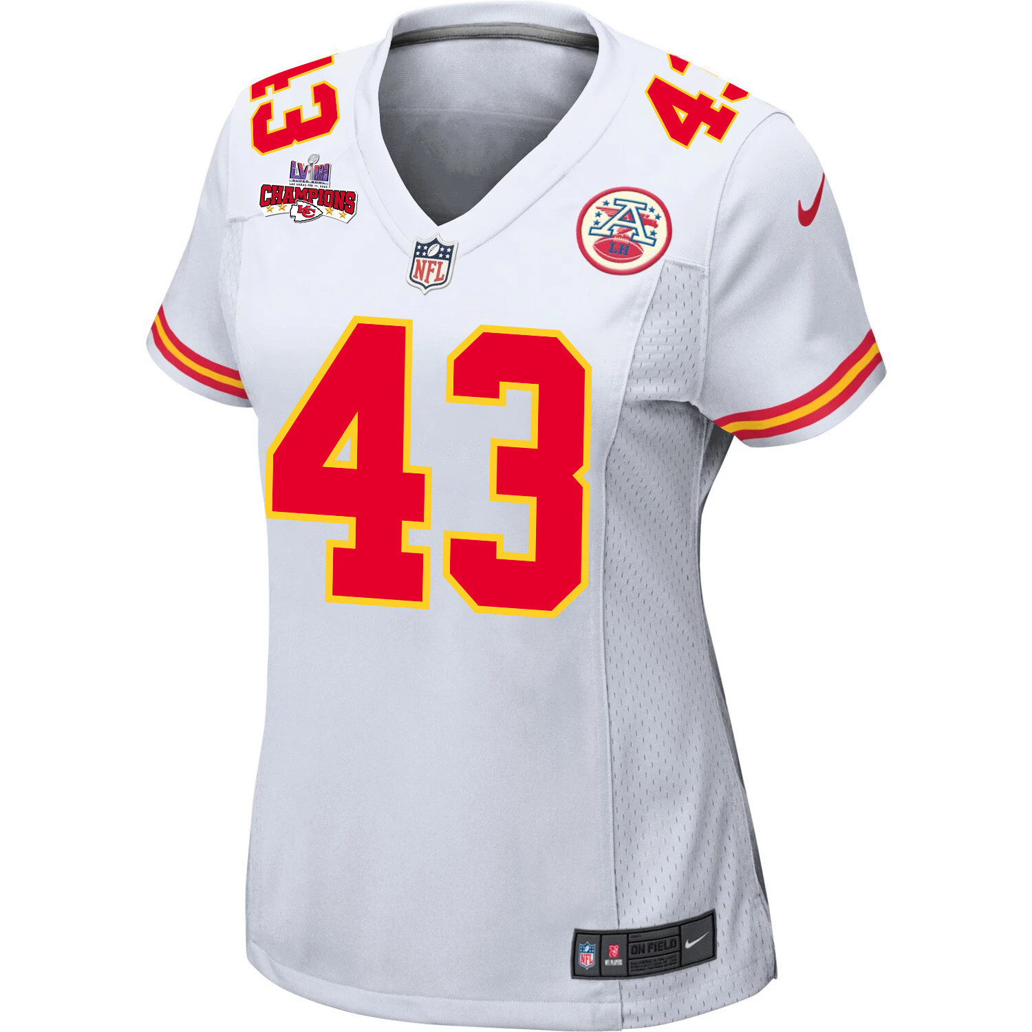 Jack Cochrane 43 Kansas City Chiefs Super Bowl LVIII Champions 4 Stars Patch Game Women Jersey - White JS1212 nicesnker - Image 2