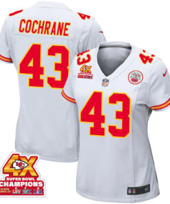 Jack Cochrane 43 Kansas City Chiefs Super Bowl LVIII Champions 4X Game Women Jersey - White JS9834 nicesnker