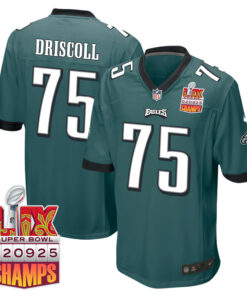 Jack Driscoll 75 Philadelphia Eagles Super Bowl LIX Champions Patch Game Men Jersey - Midnight Green JS4880 nicesnker