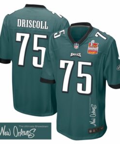 Jack Driscoll 75 Philadelphia Eagles Super Bowl LIX Champions Patch 'New Orleans - The Ultimate Showdown' EMBROIDERED Game Men Jersey - Midnight Green JS3424 nicesnker