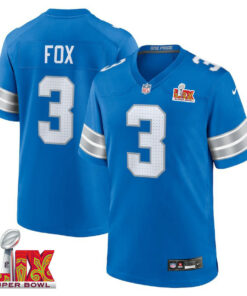Jack Fox #3 Detroit Lions Super Bowl LIX Jersey - Men's - Blue JS4036 nicesnker