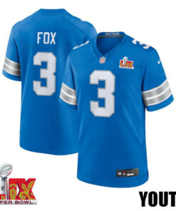 Jack Fox #3 Detroit Lions Super Bowl LIX YOUTH Jersey - Blue JS4215 nicesnker