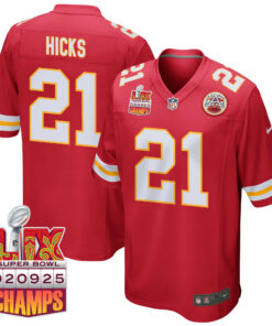 Jaden Hicks 21 Kansas City Chiefs Super Bowl LIX Champions Patch Game Men Jersey - Red JS9988 nicesnker