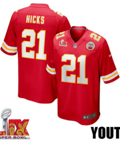 Jaden Hicks #21 Kansas City Chiefs Super Bowl LIX YOUTH Jersey - Red JS6772 nicesnker