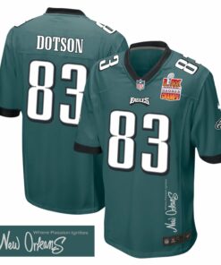 Jahan Dotson 83 Philadelphia Eagles Super Bowl LIX Champions Patch 'New Orleans - Where Passion Ignites' EMBROIDERED Game Men Jersey - Midnight Green JS5459 nicesnker