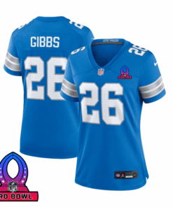 Jahmyr Gibbs 26 Detroit Lions 2025 Pro Bowl Patch Women Game Jersey - Blue JS9101 nicesnker