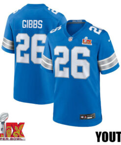 Jahmyr Gibbs #26 Detroit Lions Super Bowl LIX YOUTH Jersey - Blue JS8606 nicesnker