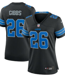 Jahmyr Gibbs 26 Detroit Lions Women's Alternate Game Jersey - Black JS3100 nicesnker