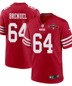 Jake Brendel 64 San Francisco 49ers NFC Champions Patch Game Men Jersey - Scarlet JS5948 nicesnker