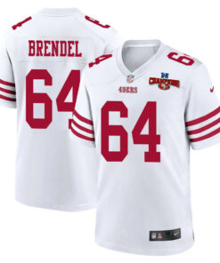 Jake Brendel 64 San Francisco 49ers NFC Champions Patch Game Men Jersey - White JS8200 nicesnker