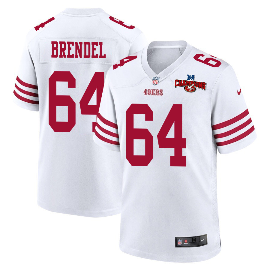 Jake Brendel 64 San Francisco 49ers NFC Champions Patch Game Men Jersey - White JS8200 nicesnker