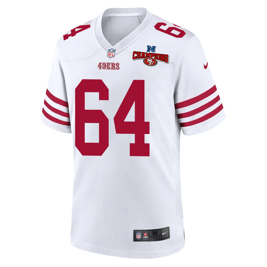 Jake Brendel 64 San Francisco 49ers NFC Champions Patch Game Men Jersey - White JS8200 nicesnker - Image 2