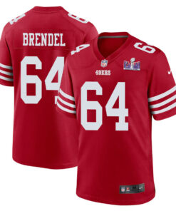 Jake Brendel 64 San Francisco 49ers Super Bowl LVIII Patch Game Men Jersey - Scarlet JS5687 nicesnker