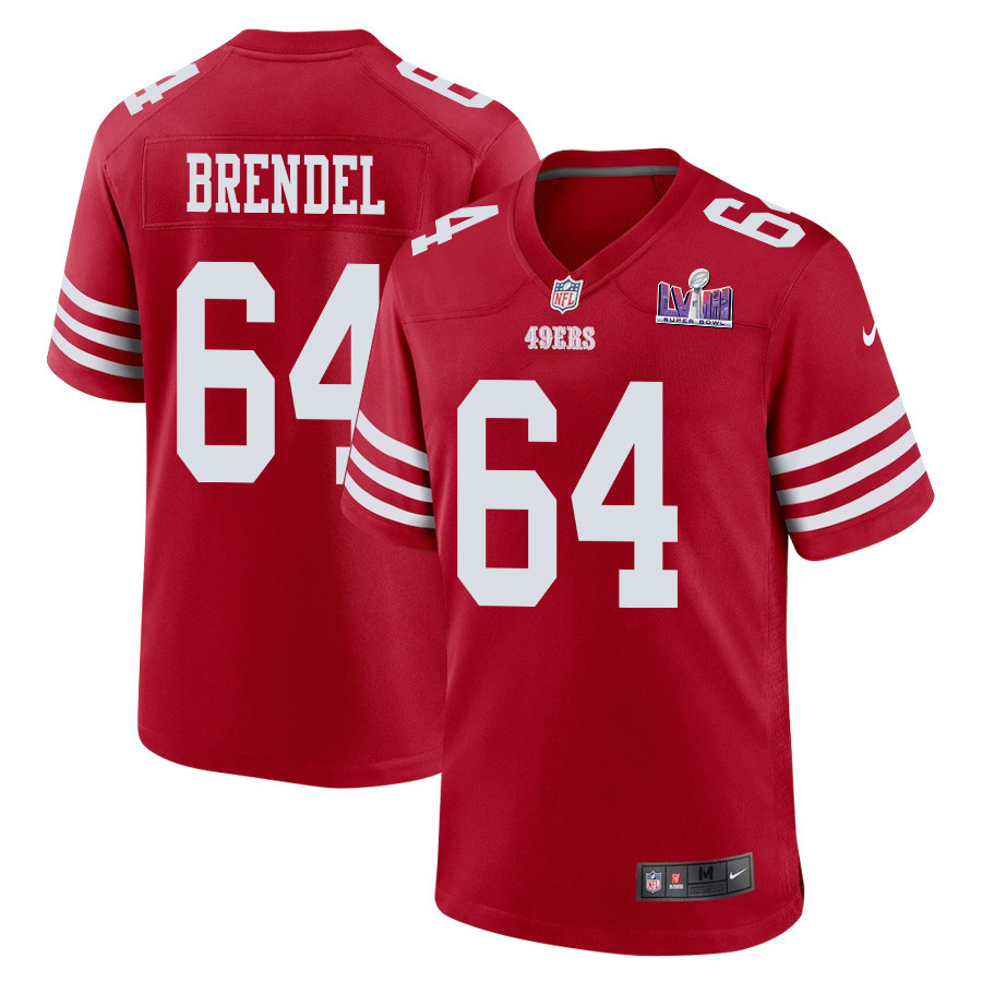 Jake Brendel 64 San Francisco 49ers Super Bowl LVIII Patch Game Men Jersey - Scarlet JS5687 nicesnker