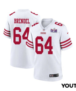 Jake Brendel 64 San Francisco 49ers Super Bowl LVIII Patch Game YOUTH Jersey - White JS1948 nicesnker