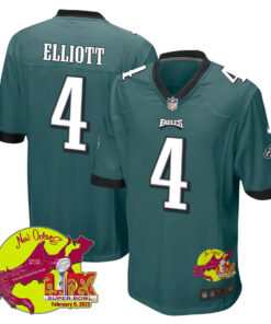 Jake Elliott 4 Philadelphia Eagles Super Bowl LIX New Orleans Patch Game Men Jersey - Midnight Green JS1319 nicesnker