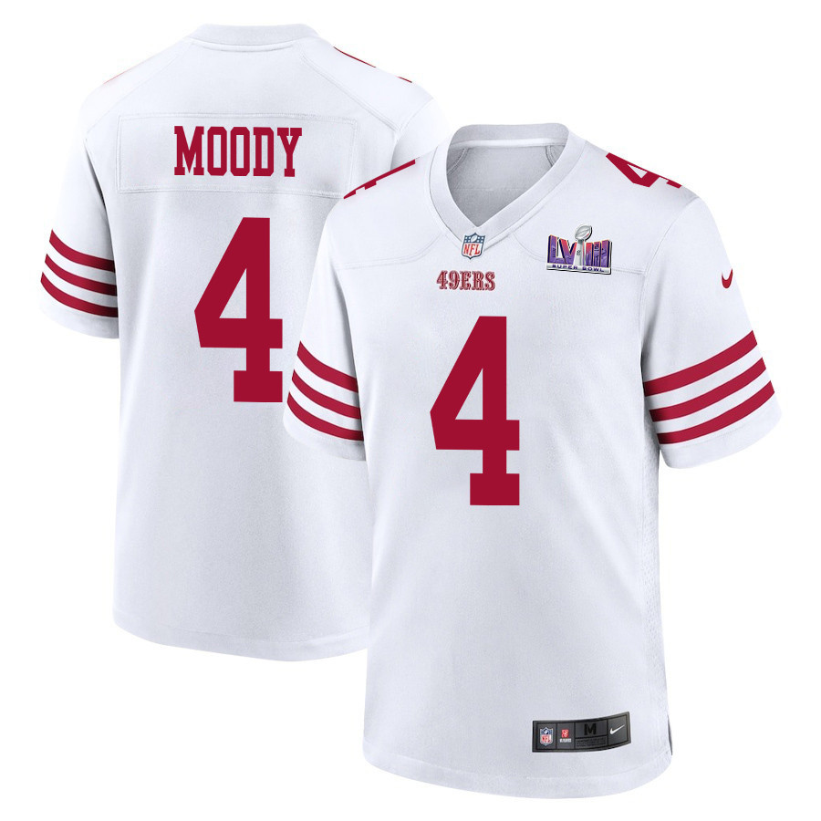 Jake Moody 4 San Francisco 49ers Super Bowl LVIII Patch Game Men Jersey - White JS6396 nicesnker