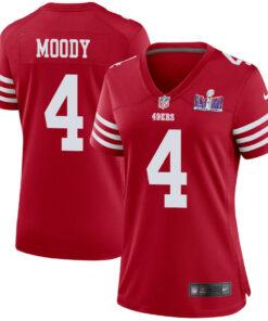 Jake Moody 4 San Francisco 49ers Super Bowl LVIII Patch Game Women Jersey - Scarlet JS8563 nicesnker