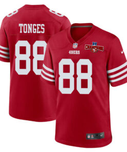 Jake Tonges 88 San Francisco 49ers NFC Champions Patch Game Men Jersey - Scarlet JS7216 nicesnker