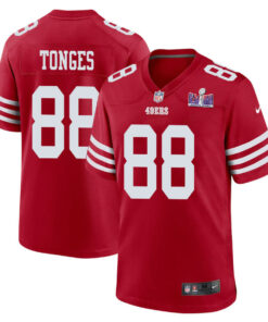 Jake Tonges 88 San Francisco 49ers Super Bowl LVIII Patch Game Men Jersey - Scarlet JS8191 nicesnker
