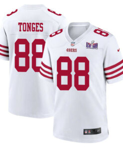 Jake Tonges 88 San Francisco 49ers Super Bowl LVIII Patch Game Men Jersey - White JS3586 nicesnker