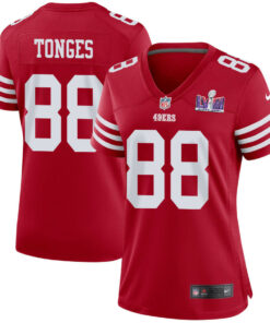 Jake Tonges 88 San Francisco 49ers Super Bowl LVIII Patch Game Women Jersey - Scarlet JS6290 nicesnker
