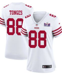 Jake Tonges 88 San Francisco 49ers Super Bowl LVIII Patch Game Women Jersey - White JS5283 nicesnker