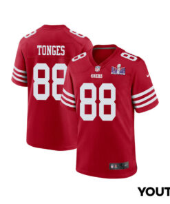 Jake Tonges 88 San Francisco 49ers Super Bowl LVIII Patch Game YOUTH Jersey - Scarlet JS6095 nicesnker
