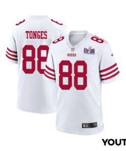 Jake Tonges 88 San Francisco 49ers Super Bowl LVIII Patch Game YOUTH Jersey - White JS9187 nicesnker