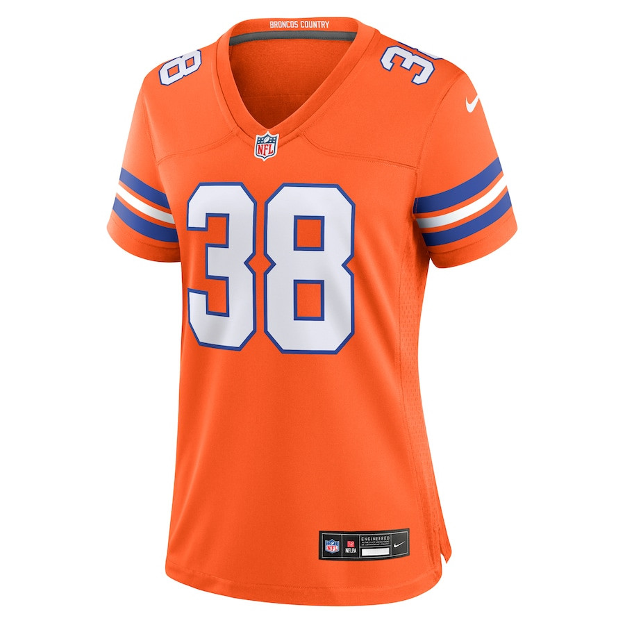 Jaleel McLaughlin 38 Denver Broncos Women's Mile High Collection 1977 Throwback Player Game Jersey - Orange JS7463 nicesnker - Image 2