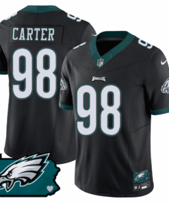 Jalen Carter 98 Philadelphia Eagles Pennsylvania State Map Patch Game Men Jersey - Black JS5161 nicesnker