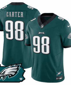 Jalen Carter 98 Philadelphia Eagles Pennsylvania State Map Patch Game Men Jersey - Midnight Green JS9671 nicesnker