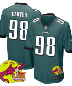 Jalen Carter 98 Philadelphia Eagles Super Bowl LIX New Orleans Patch Game Men Jersey - Midnight Green JS9597 nicesnker