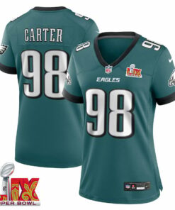 Jalen Carter #98 Philadelphia Eagles Super Bowl LIX Women's Jersey - Midnight Green JS6296 nicesnker