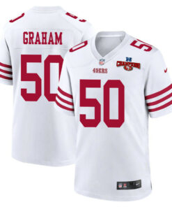 Jalen Graham 50 San Francisco 49ers NFC Champions Patch Game Men Jersey - White JS4161 nicesnker