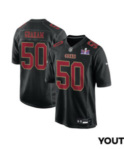 Jalen Graham 50 San Francisco 49ers Super Bowl LVIII Patch Fashion Game YOUTH Jersey - Carbon Black JS6379 nicesnker