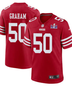 Jalen Graham 50 San Francisco 49ers Super Bowl LVIII Patch Game Men Jersey - Scarlet JS9484 nicesnker