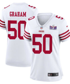 Jalen Graham 50 San Francisco 49ers Super Bowl LVIII Patch Game Women Jersey - White JS3880 nicesnker