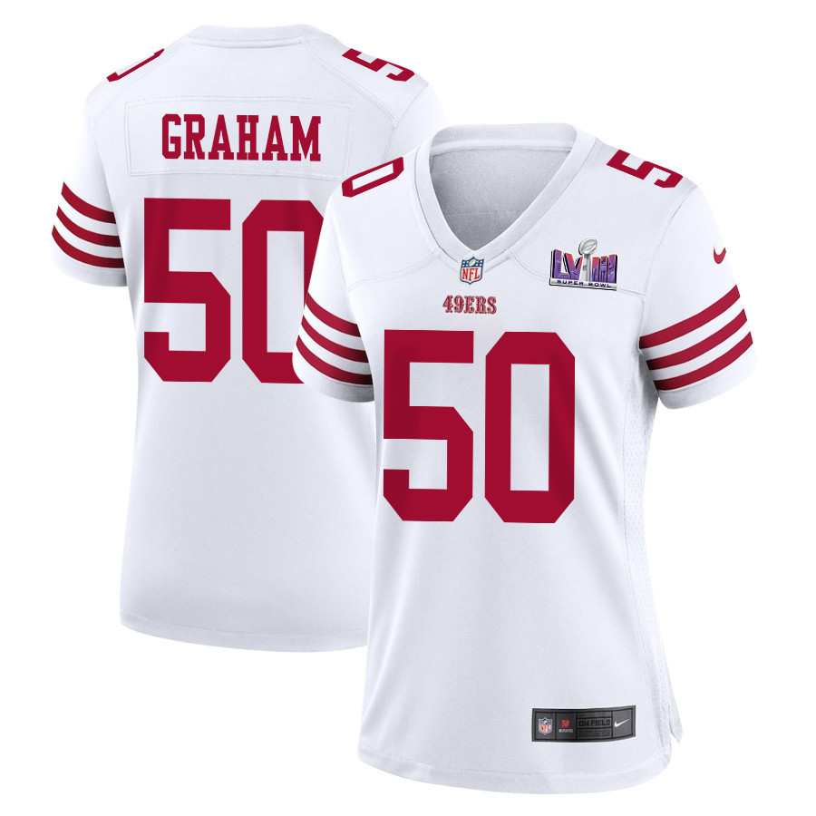 Jalen Graham 50 San Francisco 49ers Super Bowl LVIII Patch Game Women Jersey - White JS3880 nicesnker