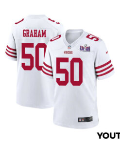 Jalen Graham 50 San Francisco 49ers Super Bowl LVIII Patch Game YOUTH Jersey - White JS5112 nicesnker