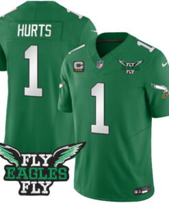 Jalen Hurts 1 Philadelphia Eagles Fly Eagles Fly Patch Alternate Game Men Jersey - Kelly Green JS7640 nicesnker