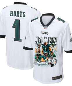 Jalen Hurts 1 Philadelphia Eagles Go Directly To Jalen Game Men Jersey - White JS1911 nicesnker