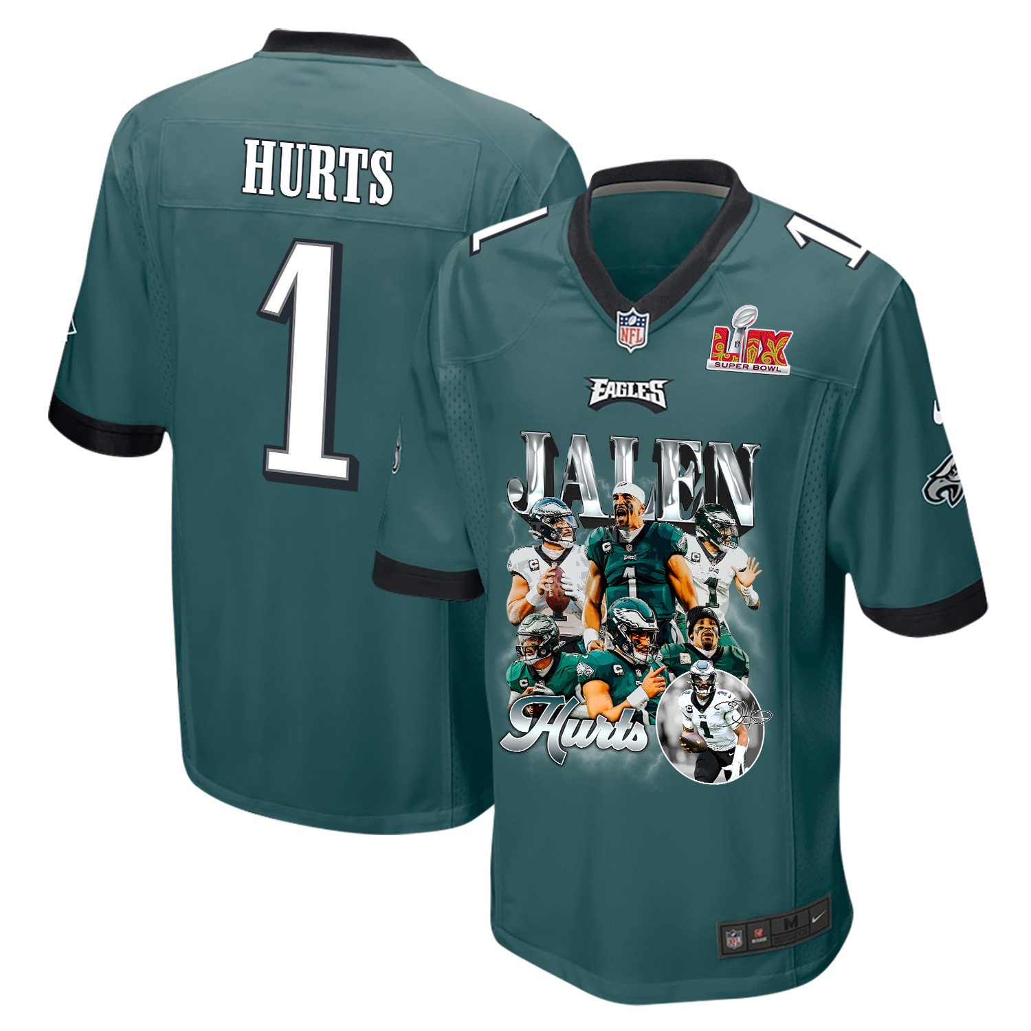 Jalen Hurts 1 Philadelphia Eagles 'Jalen's Pain Train' Game Men Jersey - Midnight Green JS6242 nicesnker
