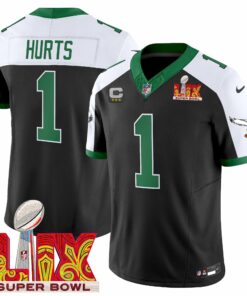 Jalen Hurts 1 Philadelphia Eagles Kelly Green Super Bowl Champions LIX Patch Vapor Limited Jersey - Black Alternate JS5850 nicesnker