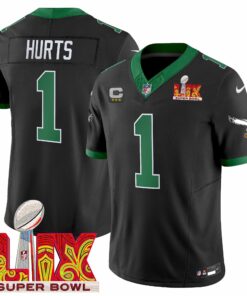 Jalen Hurts 1 Philadelphia Eagles Kelly Green Super Bowl Champions LIX Patch Vapor Limited Jersey - Black JS1963 nicesnker