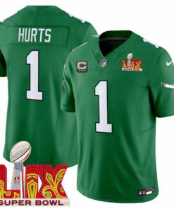 Jalen Hurts 1 Philadelphia Eagles Kelly Green Super Bowl Champions LIX Patch Vapor Limited Jersey - Kelly Green JS8026 nicesnker